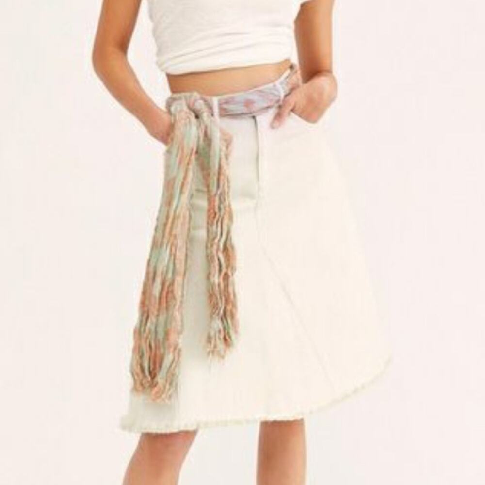 Free People Mint Green Peyton Distressed Denim Skirt